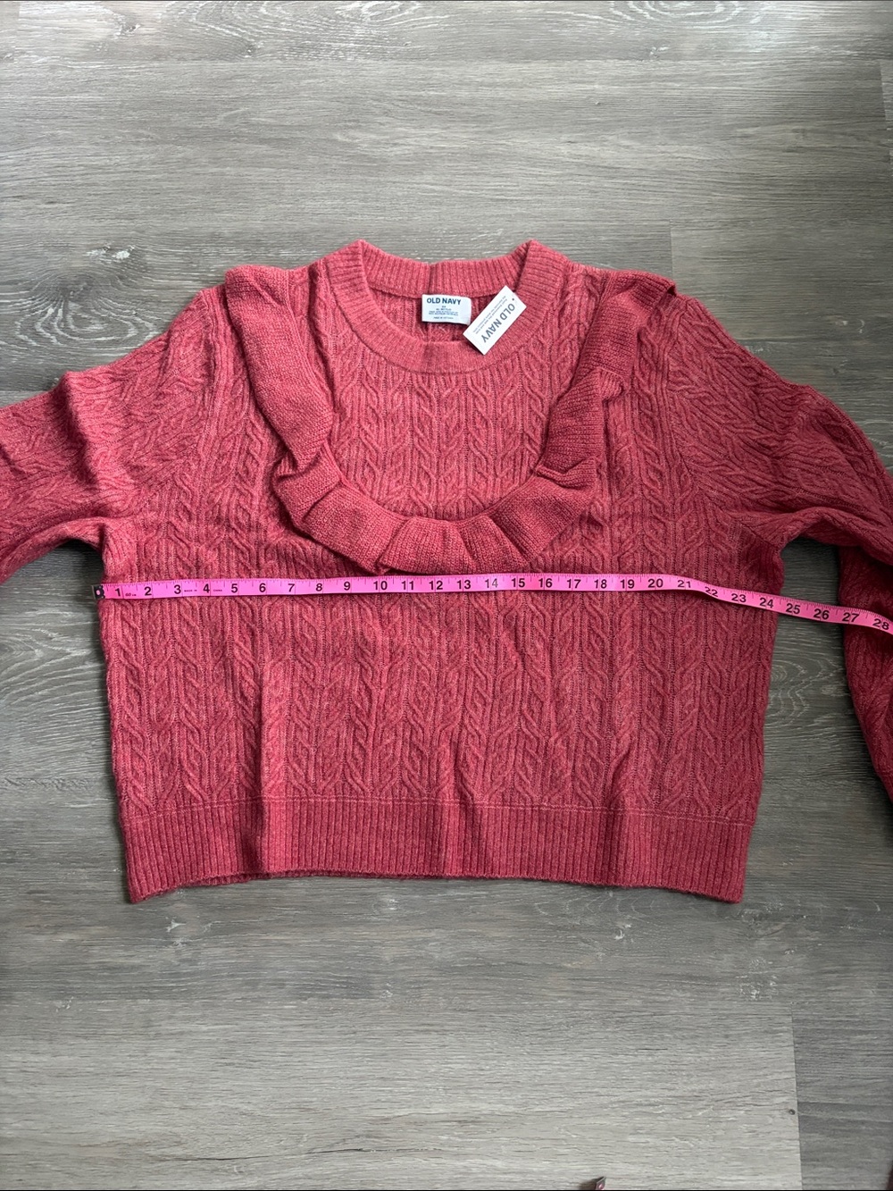 Old Navy Wool-Blend Cropped Ruffle Sweater, Mauve Rose, NWT - Picture 8 of 13